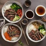 Boeuf teriyaki aux bols de riz au sésame